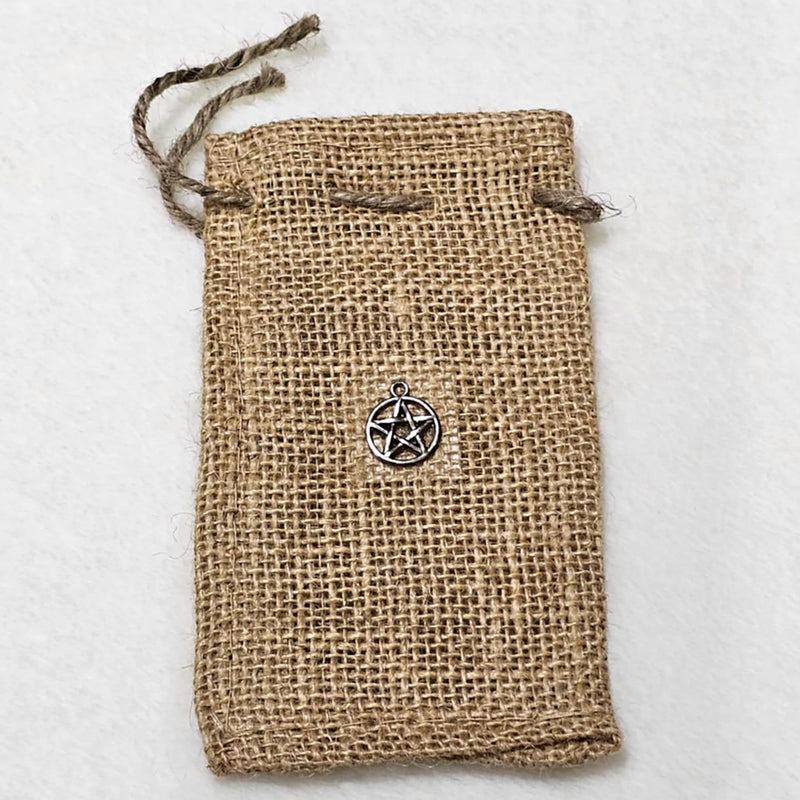 Sac en jute - avec breloque Pentacle 3" x 5"