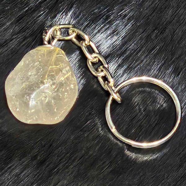 Keychain - Tumbled Stone - Rutilated Smokey Quartz - 0.75" to 1.5"