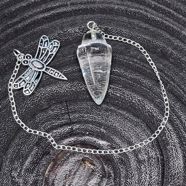 Pendulum - Gemstone - Clear Quartz with Dragonfly Charm