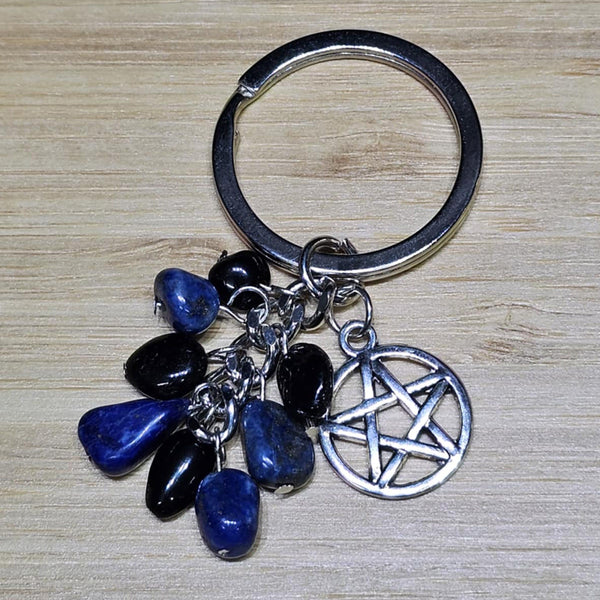 Keychain - Pentacle with Black Tourmaline and Lapis