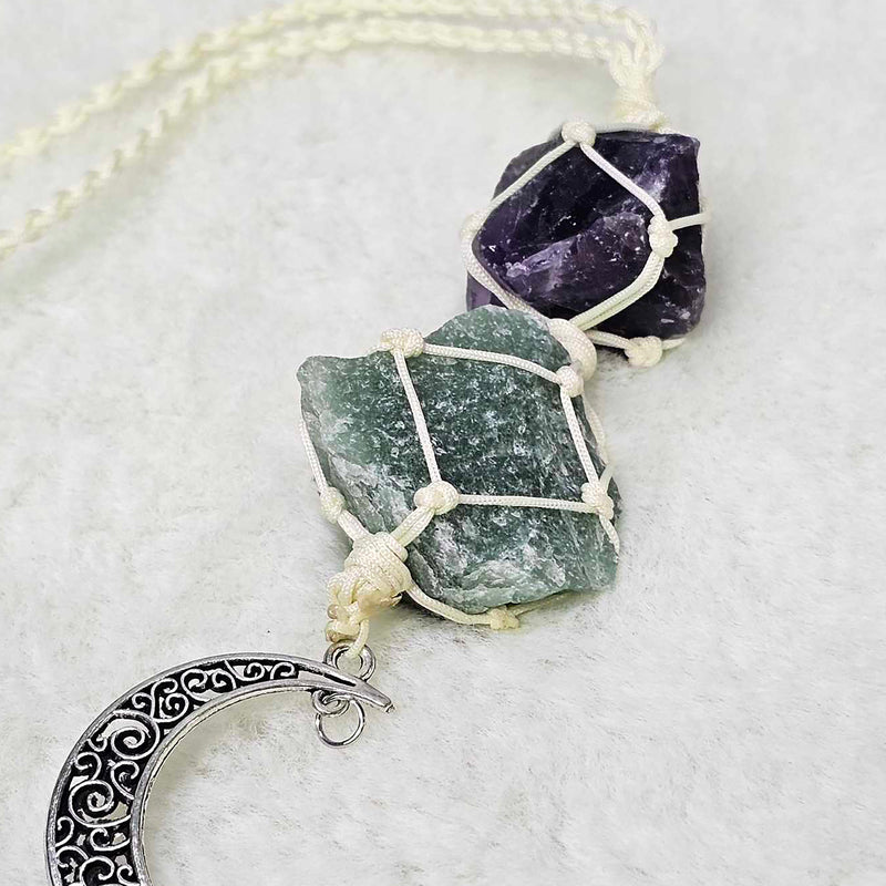 Talisman - Crescent Moon with Amethyst and Green Aventurine