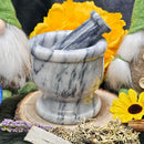 Mortier et pilon, marbre blanc, 4"