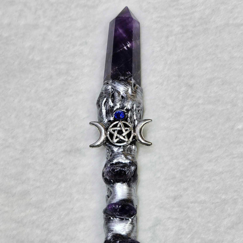 Wand - Amethyst Point with Triple Moon - 10"