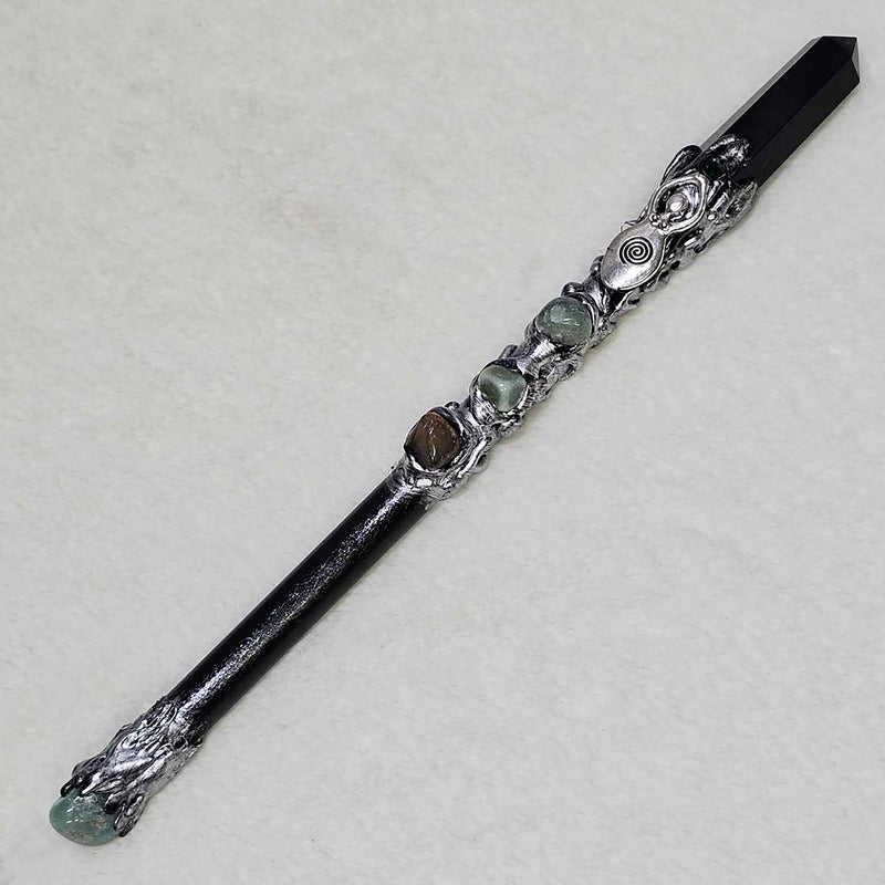 Wand - Black Obsidian Point with Spiral Goddess - 10"