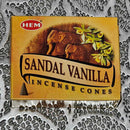 Cônes d'encens HEM Sandale &amp; Vanille (Boîte de 10)