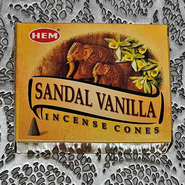 Cônes d'encens HEM Sandale &amp; Vanille (Boîte de 10)
