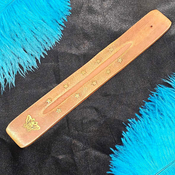 Wood Incense Holder - With Stars and Butterfly