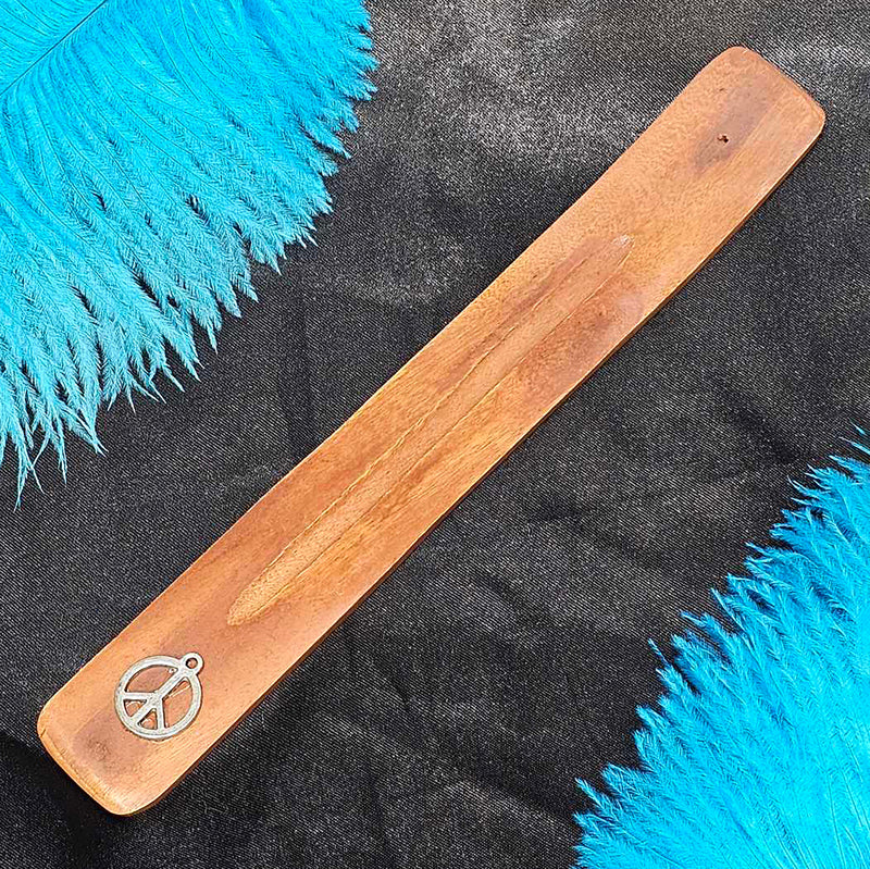 Wood Incense Holder - w/Peace Sign Charm