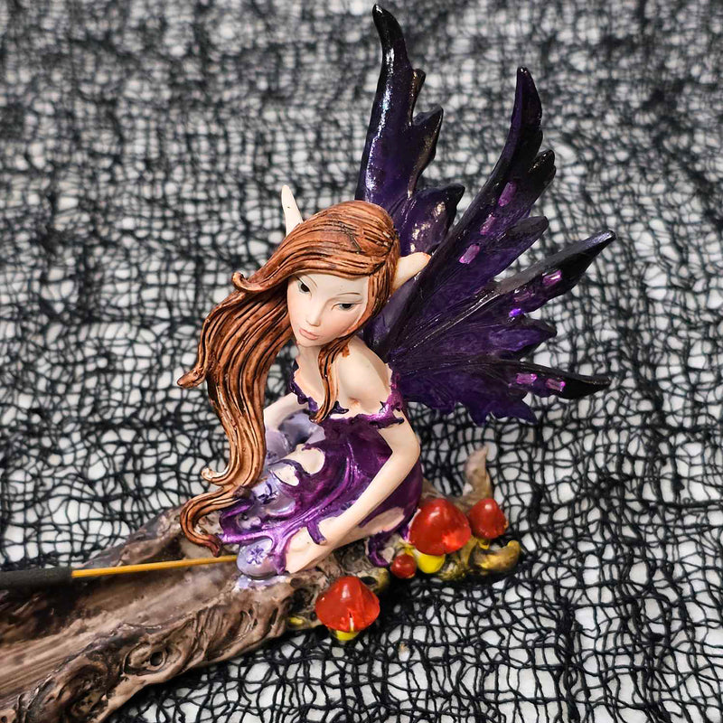 Polyresin Incense Holder - Fairy with Purple Wings 14"