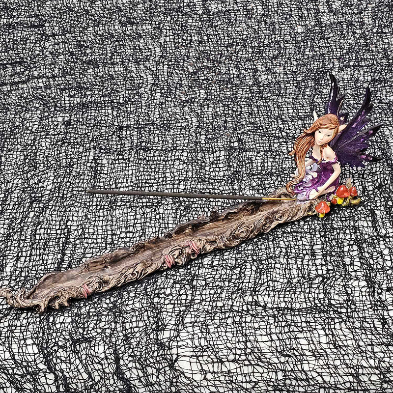 Porte-encens en polyrésine - Fée aux ailes violettes 14"