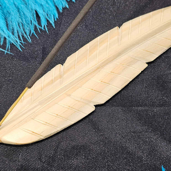 Wood Feather Incense Holder - 10"