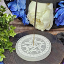 Porte-encens rond en sélénite - Pentacle gravé