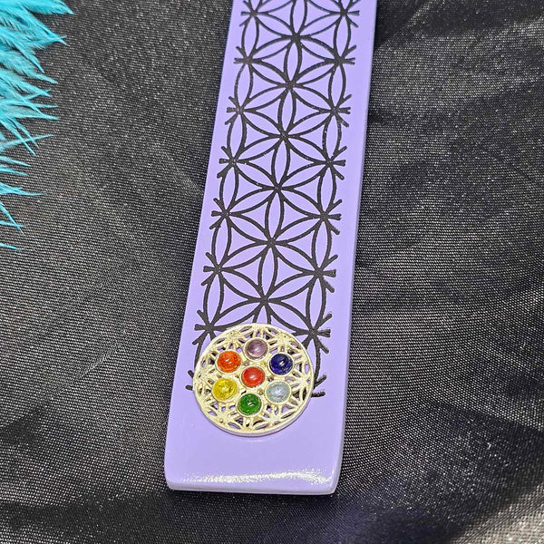 Purple Flower of Life Wood Incense Holder - 10"