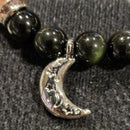 Bracelet - 8mm - Rainbow Obsidian & Strawberry Quartz w/ Moon Charm
