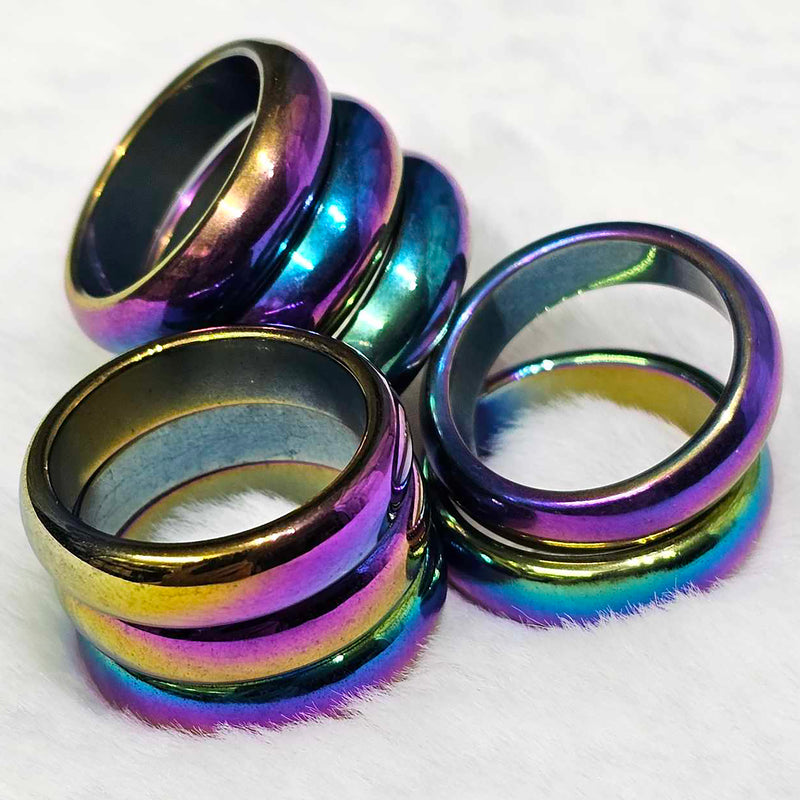 Ring - Magnetic Rainbow Hematite Round Edged