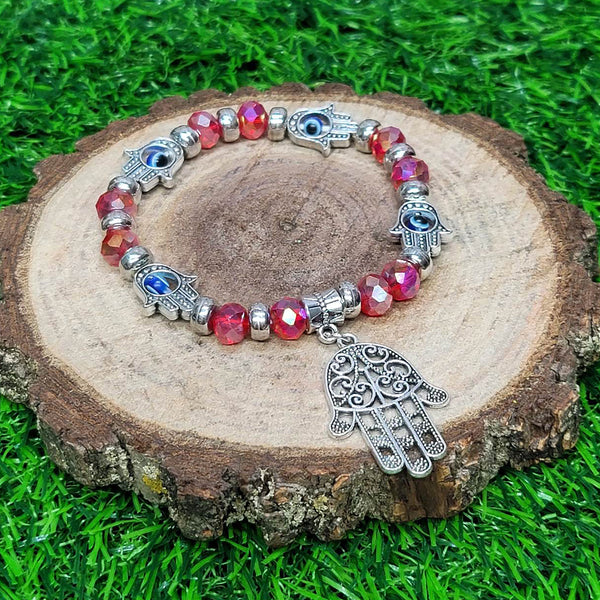 Bracelet - Evil Eye with Red Glass Beads and Fatima