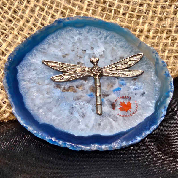 Agate Slice with Pewter Dragonfly Charm