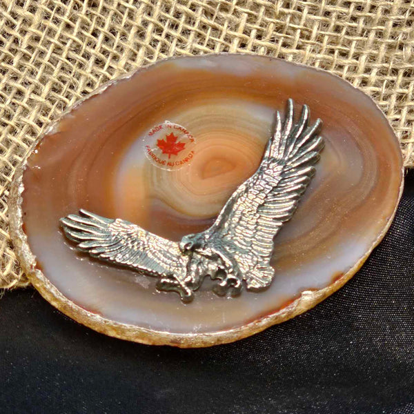 Agate Slice with Pewter Eagle Charm