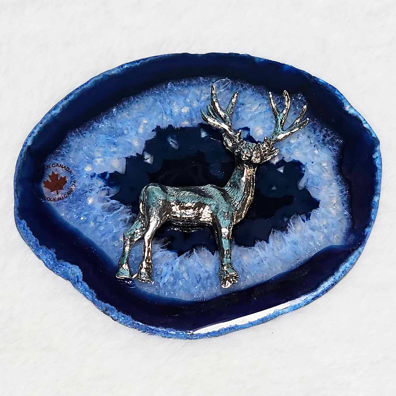 Agate Slice with Pewter Deer Charm