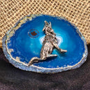 Agate Slice with Pewter Wolf Charm