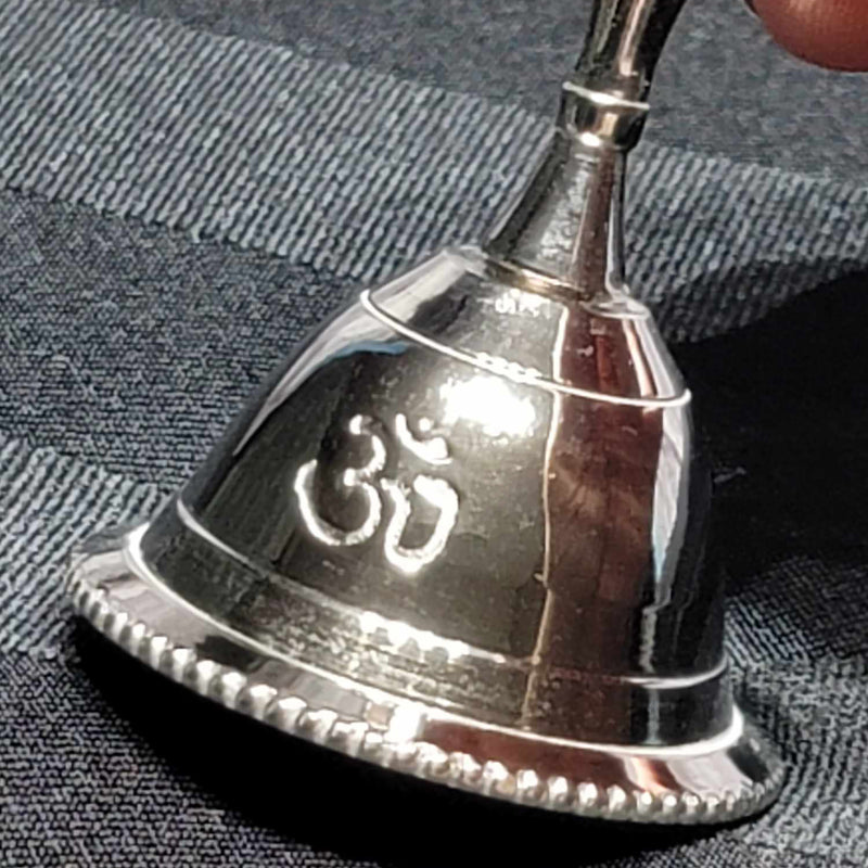 Altar Bell OM Symbol Silver Plated 3"