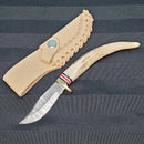 Athame - Corne de cerf avec manche en acier Damas 8,5" de long