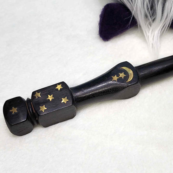 Wooden Wand - Black with Stars and Moon - 15"