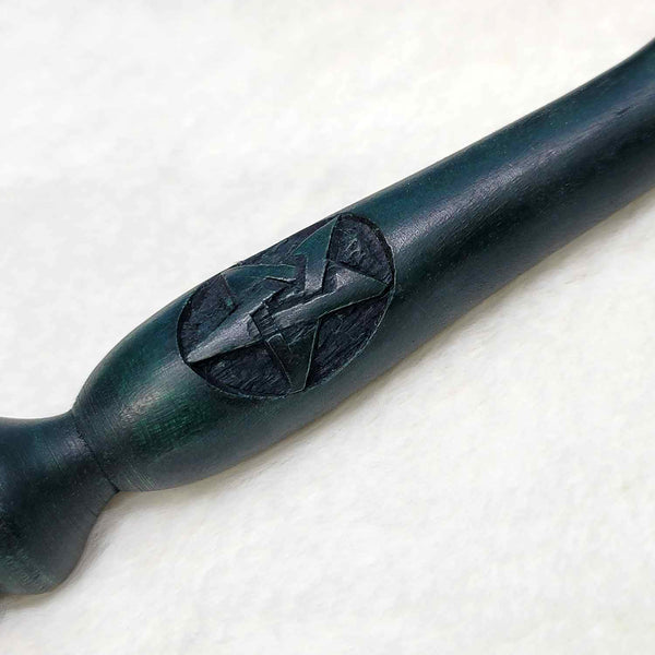 Wooden Wand - Forest Green with Pentacle - 15"