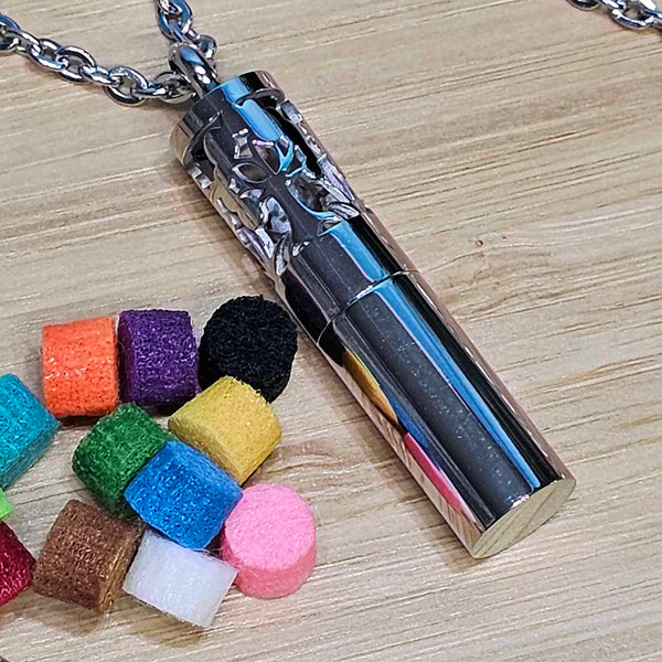 Pendentif - Tube d'Aromathérapie - Feuille d'Argent