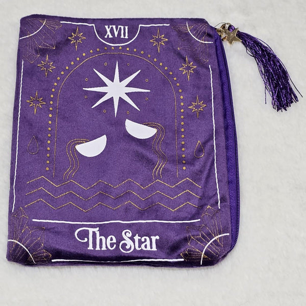 Sac de tarot zippé en velours violet The Star