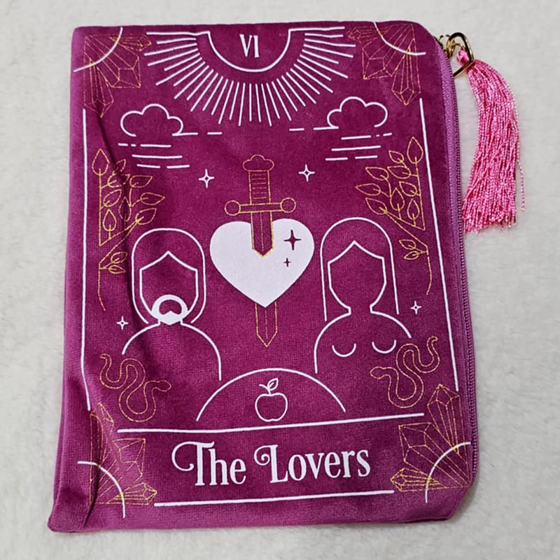 Sac de tarot zippé en velours rose The Lovers