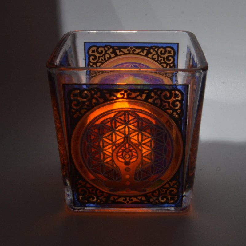 Handcrafted Chakra Square Glass Votive Holder - 3" Tall-Candles-Kheops-The Bat Witch Cavern