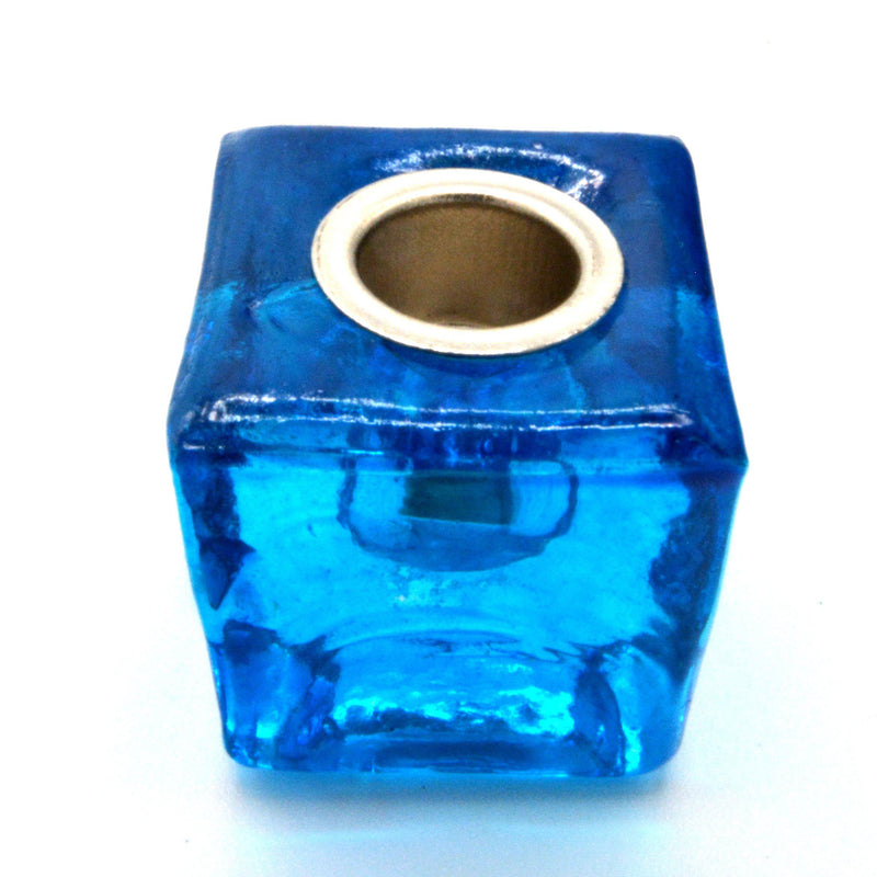 Mini/Ritual Candle Holder - Square Glass Light Blue-Candles-Kheops-The Bat Witch Cavern