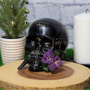Crâne noir avec fleur violette - (5,25" de haut)