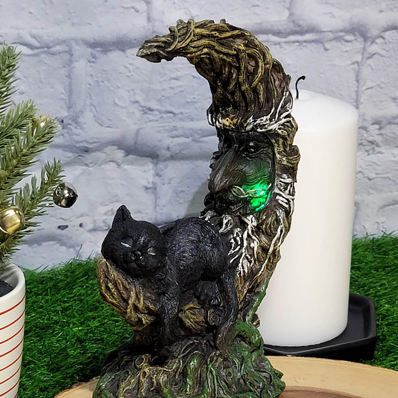 Black Cat on Moon Statue - Multi-Coloured LED (8.34" Tall)