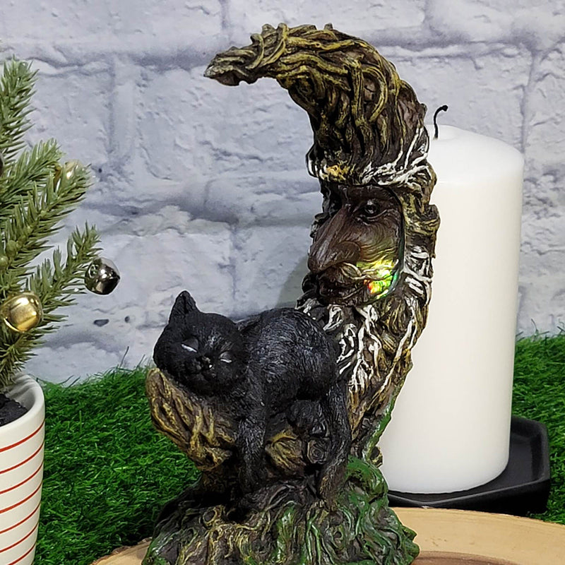 Black Cat on Moon Statue - Multi-Coloured LED (8.34" Tall)