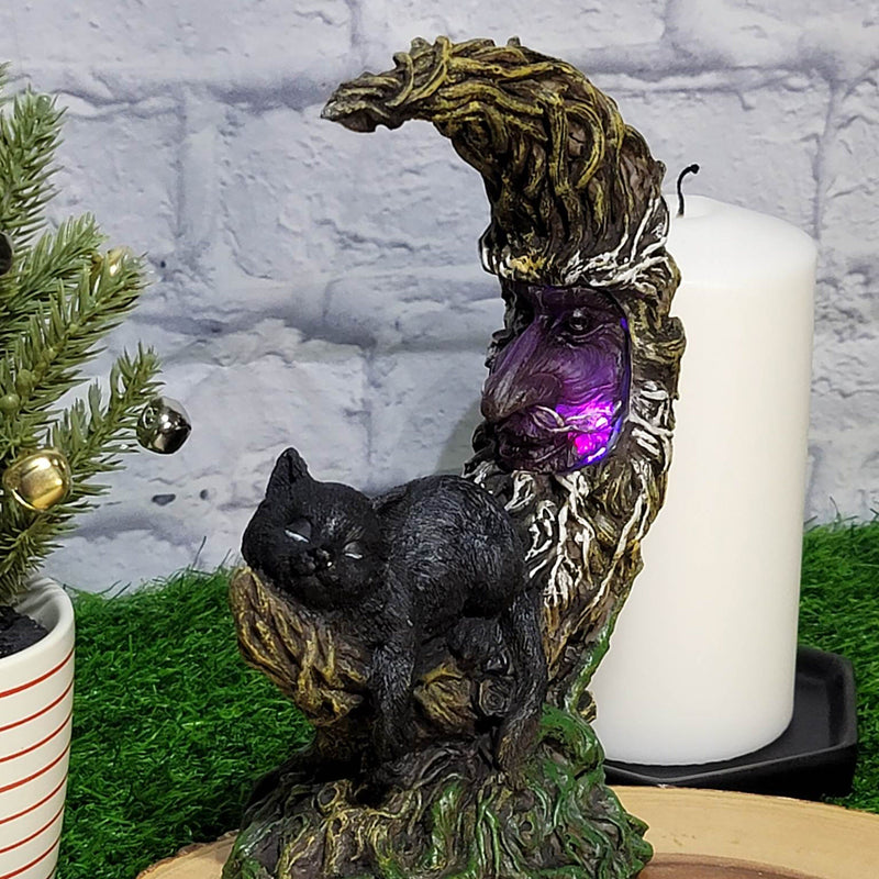 Black Cat on Moon Statue - Multi-Coloured LED (8.34" Tall)