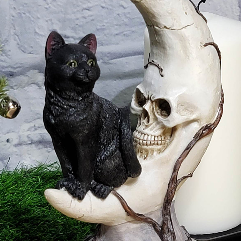 Black Cat on Skull Moon Statue (7.28" Tall)