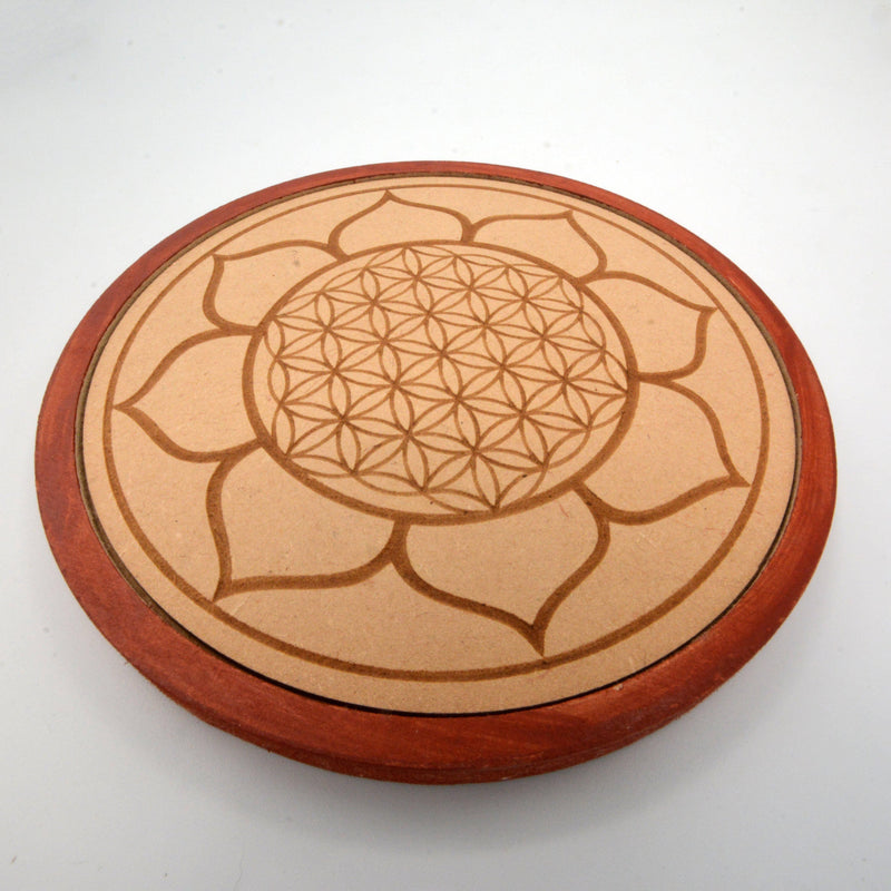 Crystal Grid Wood - Flower of Life/Lotus - 5.75"-Home/Altar-Kheops-The Bat Witch Cavern