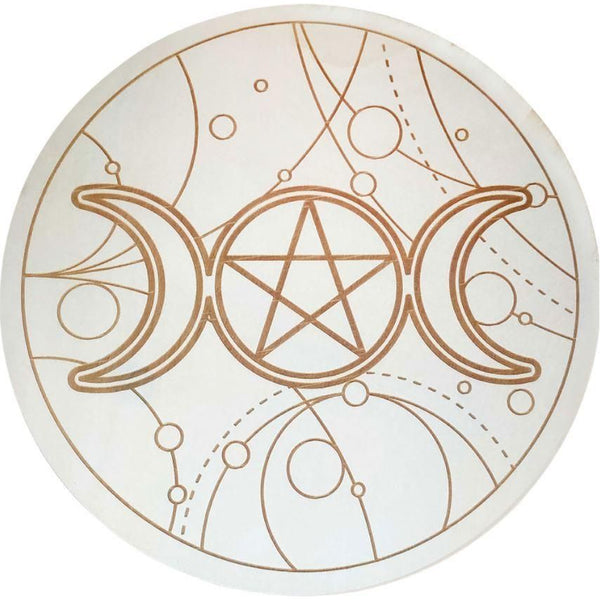 Crystal Grid Wood - Triple Moon Goddess - 12" Diameter-Home/Altar-Kheops-The Bat Witch Cavern