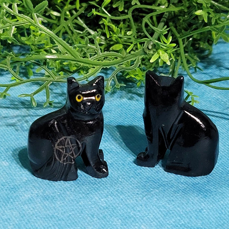 Black Cat 1.5" Black Onyx Figurine w/Pentacle