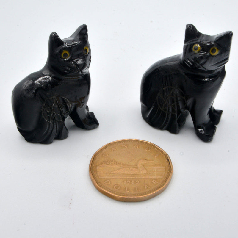 Black Cat 1.5" Black Onyx Figurine w/Pentacle-Home/Altar-Kheops-The Bat Witch Cavern