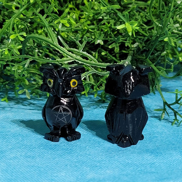 Owl 1.5" Black Onyx Figurine w/Pentacle