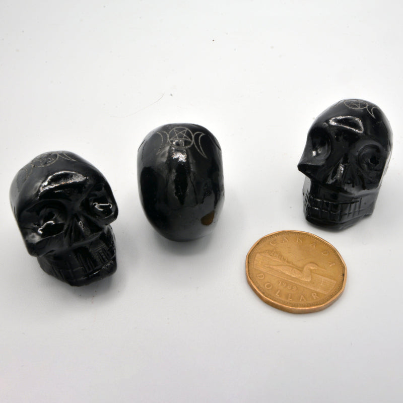 Skull 1.5" Black Onyx Figurine w/Pentacle-Home/Altar-Kheops-The Bat Witch Cavern