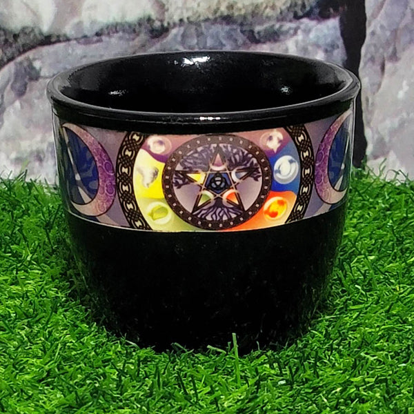 Smoke Cleansing Pot - Black Ceramic Pentacle  3.5" x 3"