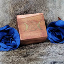 Wood Lined Box - Brass Inlay Triple Moon Goddess 2.5" x 2.5"