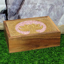 Boîte doublée de bois - Namaste avec incrustation de quartz rose 5" x 7"
