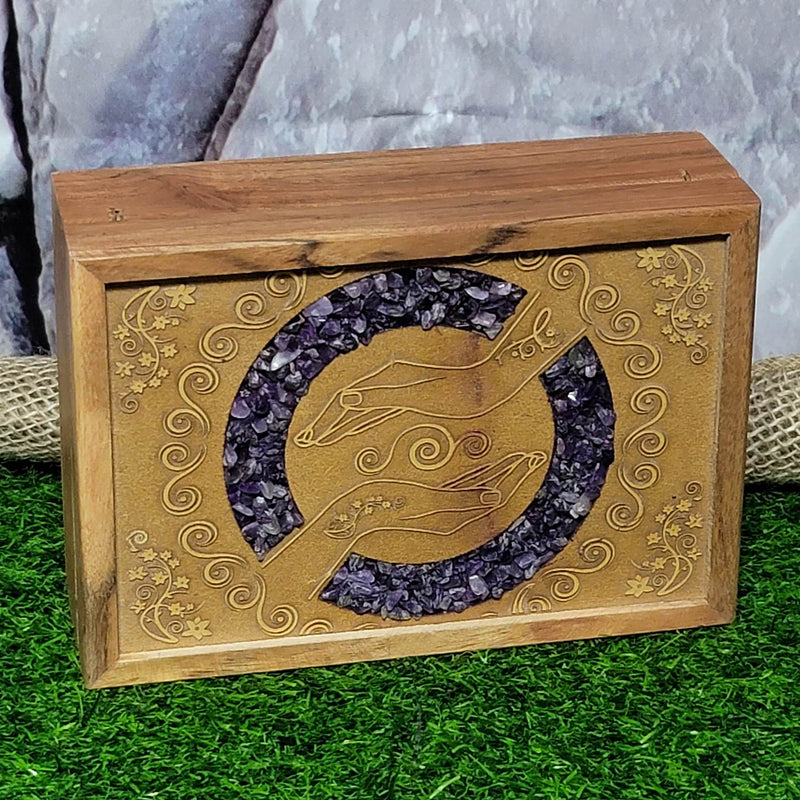 Wood Lined Box - Healing Hands w/Amethyst Inlay 5" x 7"