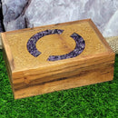 Boîte doublée de bois – Mains curatives avec incrustation d'améthyste 5" x 7"
