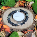 Bracelet - perles 8mm Grande Taille - Pierre de Lave avec Intercalaires Croix Templière